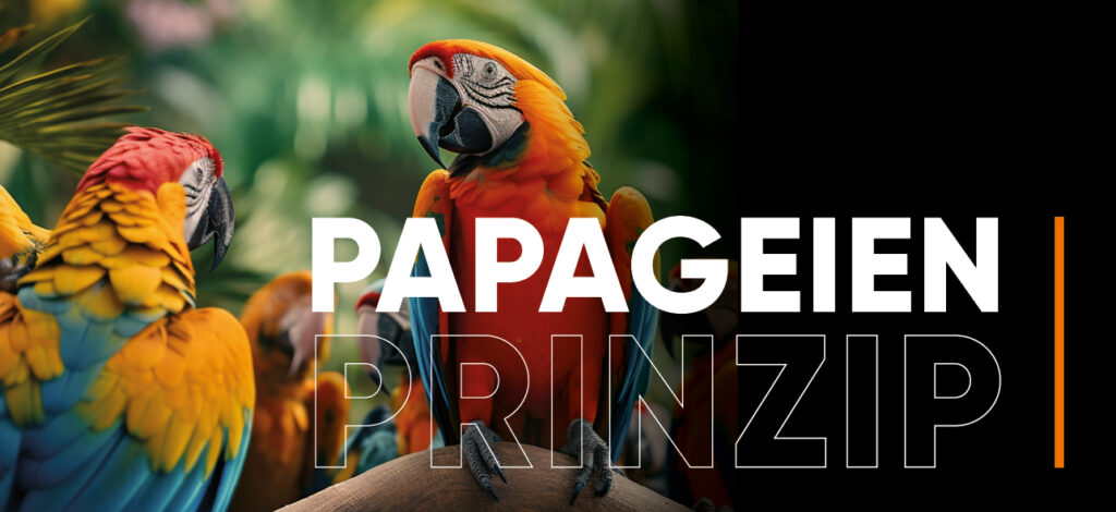 Papageien stellen das Papageien-Prinzip dar